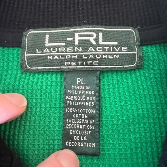 Lauren Ralph Lauren Kelly Green Waffle Weave Quarter Zip High Collar/PL - Picture 5 of 12